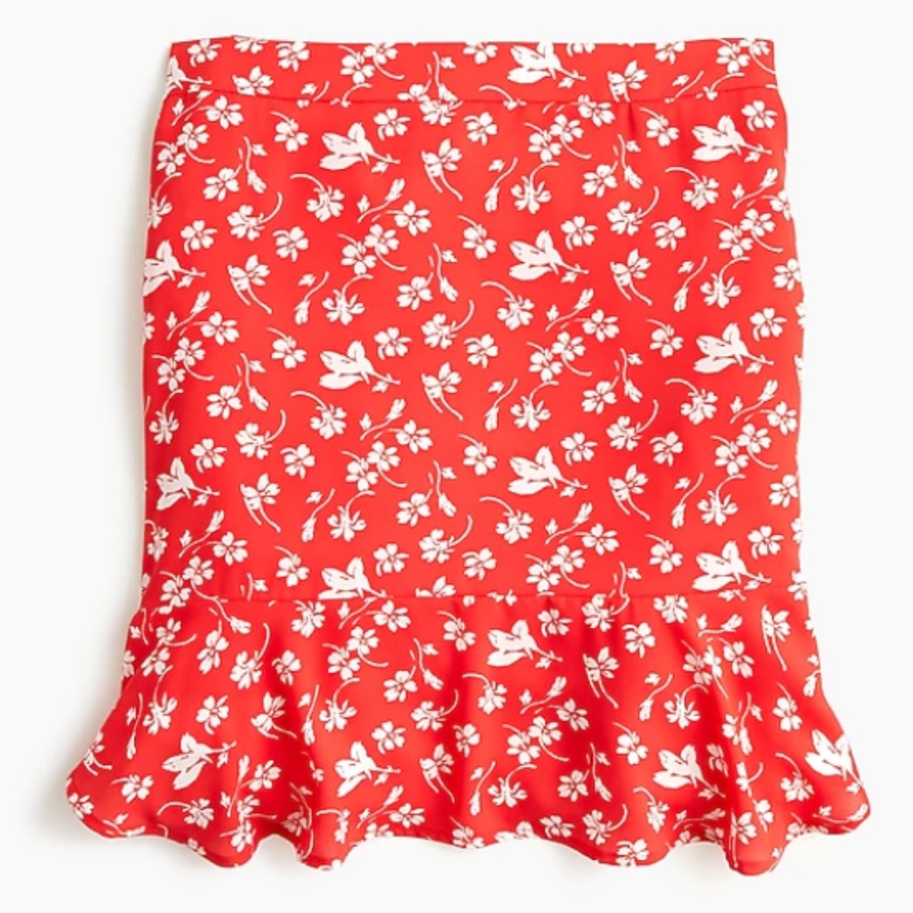 J.CREW Ruffle Hem Mini Skirt Red Floral NWT